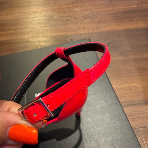 Saint Laurent NWT Vitello Vernice in Hot Pink Strappy ankle strap Heel Sandals. - Picture 13 of 14